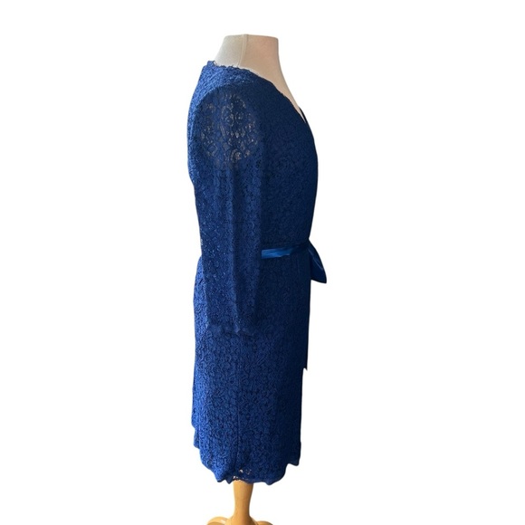 Adrianna Papell Blue Stretch Lace Mock Wrap Sheath Dress $209 Size 4 Cocktail - Picture 3 of 15